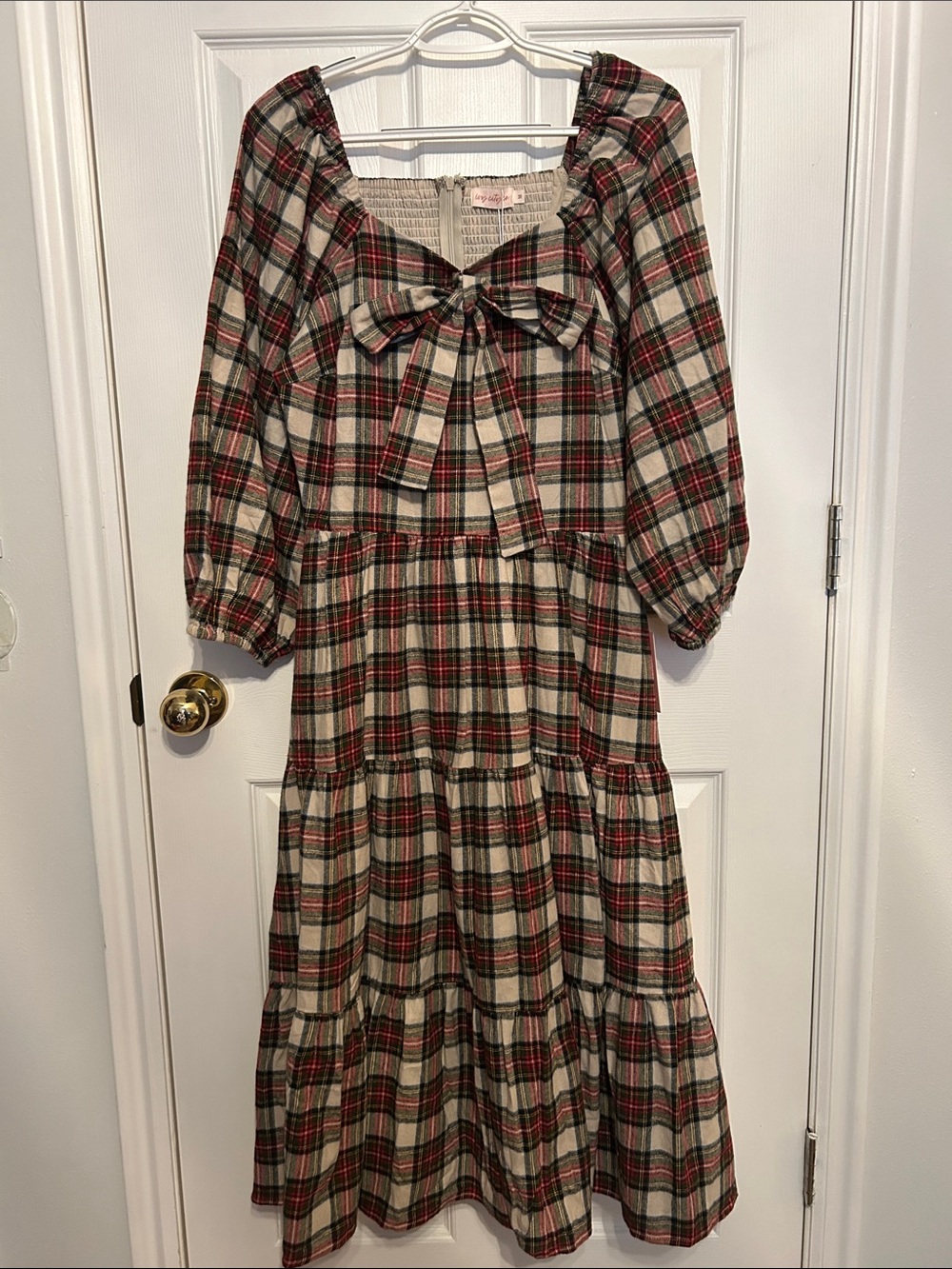 Ivy City Co Plaid Bow-Front Christmas Dress